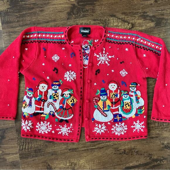 Vintage Ugly Christmas Sweater Cardigan Large - Designers Originals Studio - Picture 10 of 11